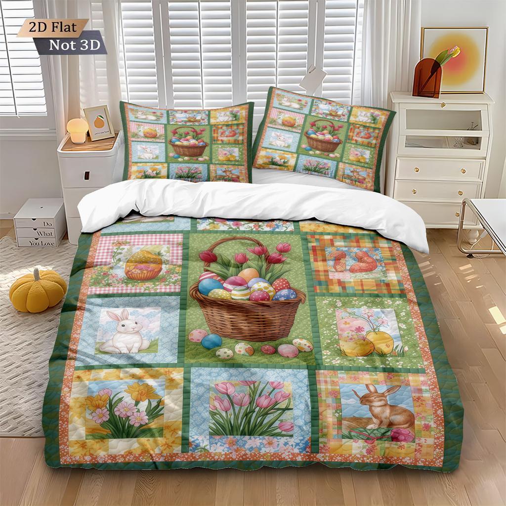 3pcs Easter Egg Print Coreless Down Duvet Cover Set Comfortable Bedroom Bedding Decoration Machine Washable