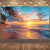 Romantic Beach Sunrise Mural Festive Decorations and Vibrant Photos of Home Atmosphere Background