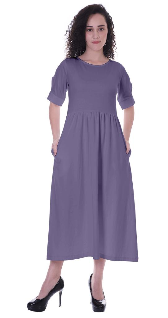 Moomaya Damen Kleid mit geraffter Taille, teelange Kleider, klassisch, Sommer