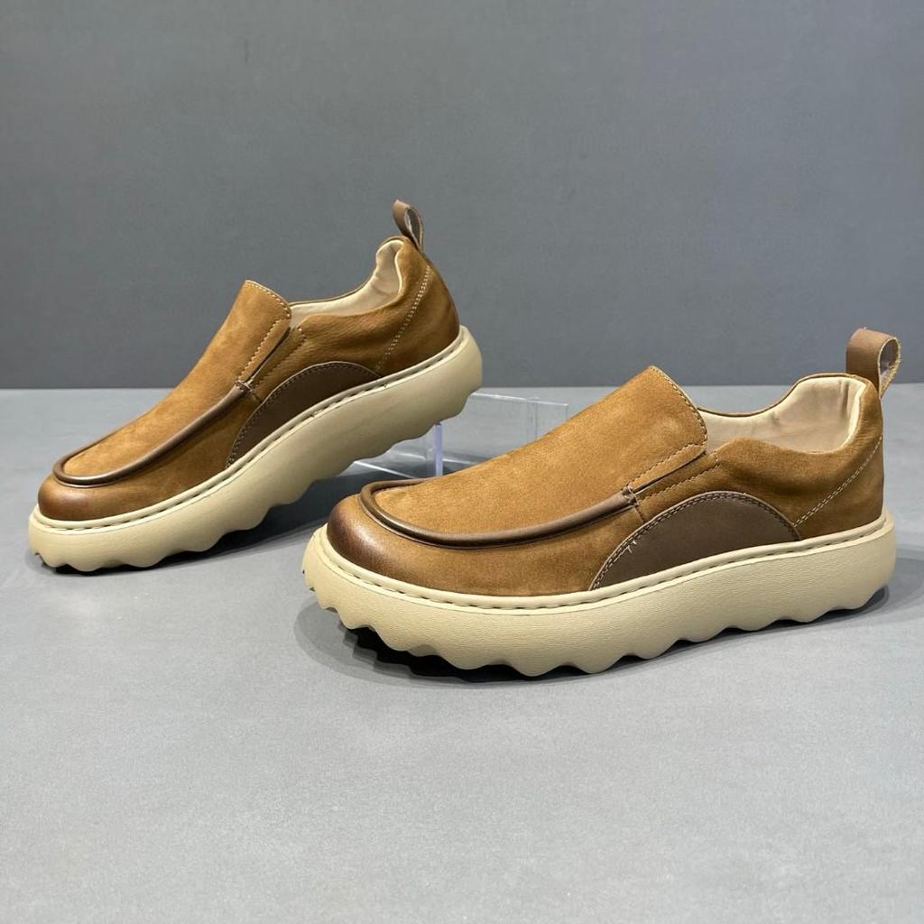Men's Retro Top Grain Leather Big Head Loafers - Casual British Sports Bean Shoes