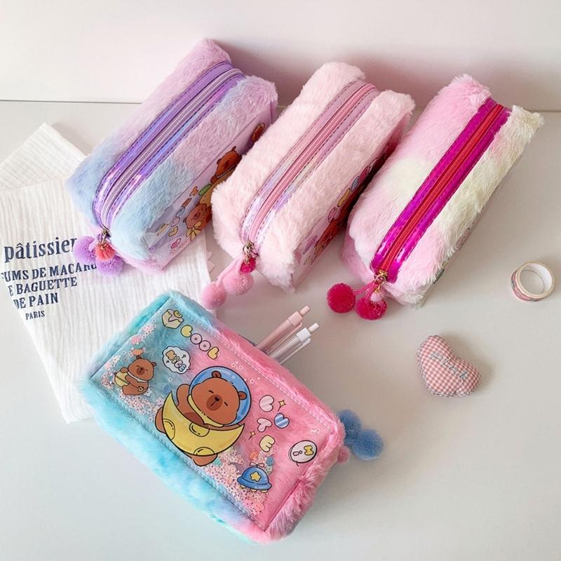 Plush Animal Pencil Case Large Capacity Pencil Pouches Zippered Closure Pen Organiser Bag For Office School Supplies