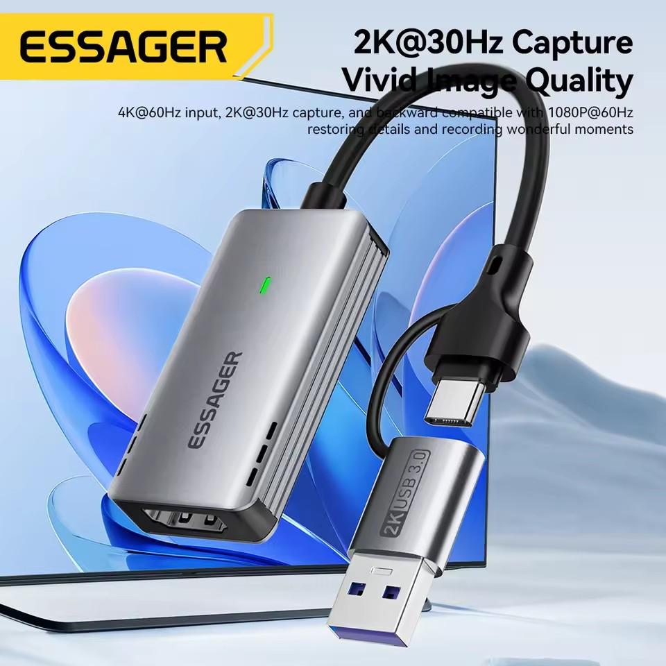 Essager Videoaufnahmekarte USB3.0 HDMI 4K@60Hz-kompatibel zu USB/Type-c Game Grabber Aufnahme für Switch Xbox PS4/5 Live-Übertragung