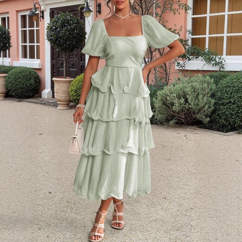 Elegant and Refined Style Cake Dress Square Collar Dress for Women's Spring and Summer