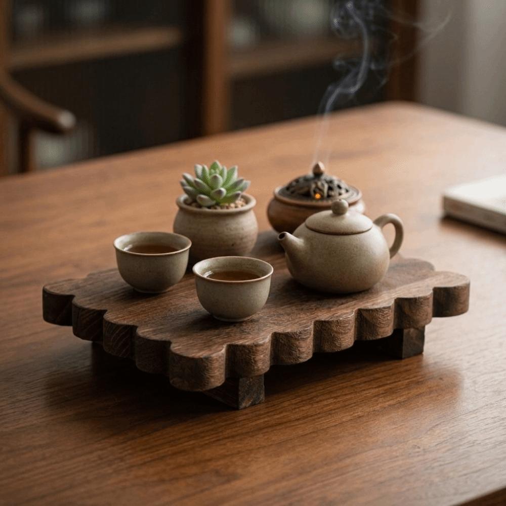 Solid Wooden Storage Tray Decorative Wooden Decorative Pedestal Wooden Plant Stand  Kitchen Display