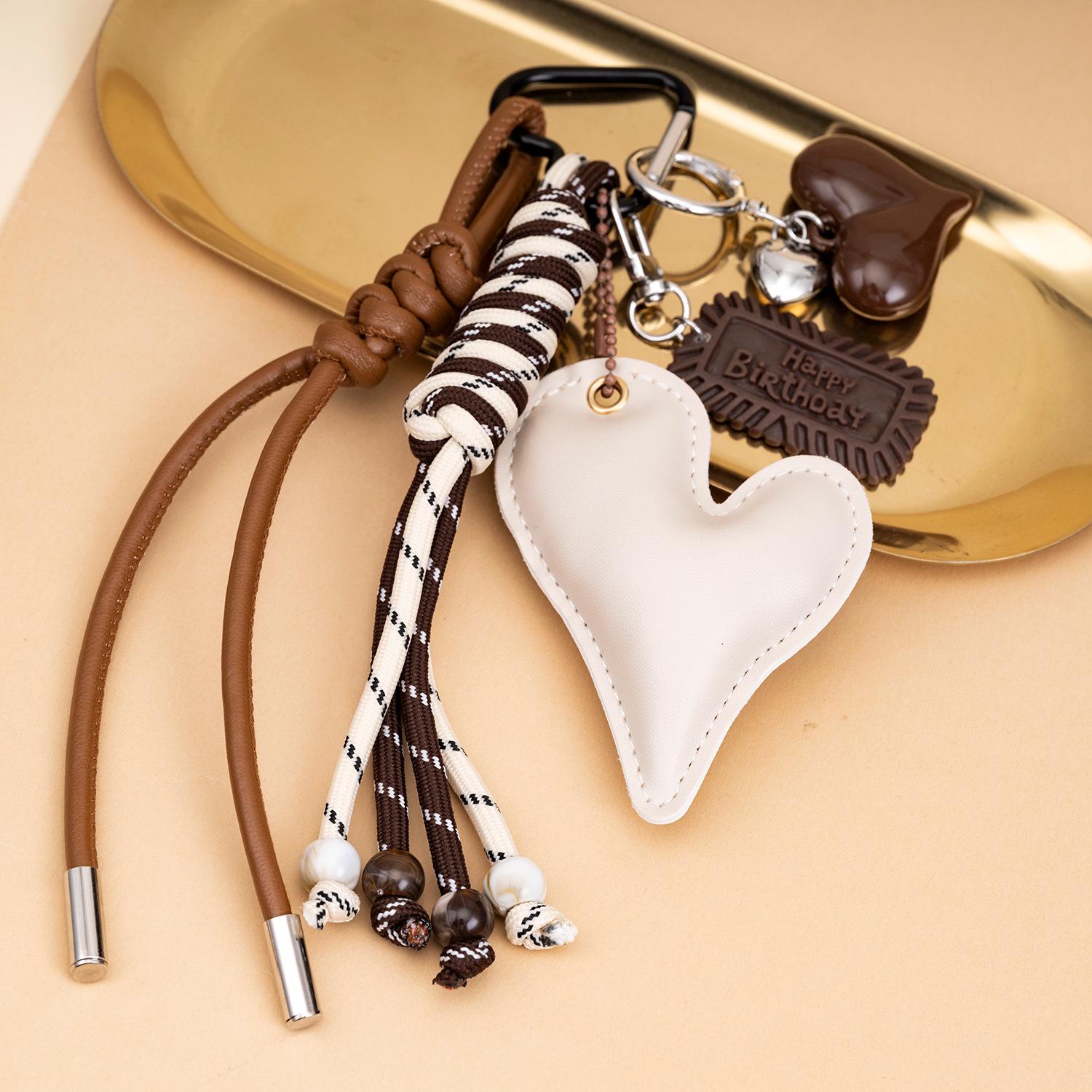 Colorful Bead Hand-Woven Double Strand Pendant Keychain Accessory