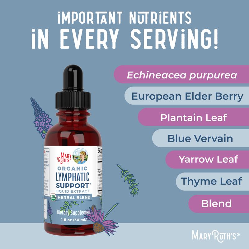 Lymphatic Support Herbal Blend Liquid Drops - Organic Lymphatic Cleanse - Echinacea & Elderberry - Blue Vervain - Vegan - 30 Servings