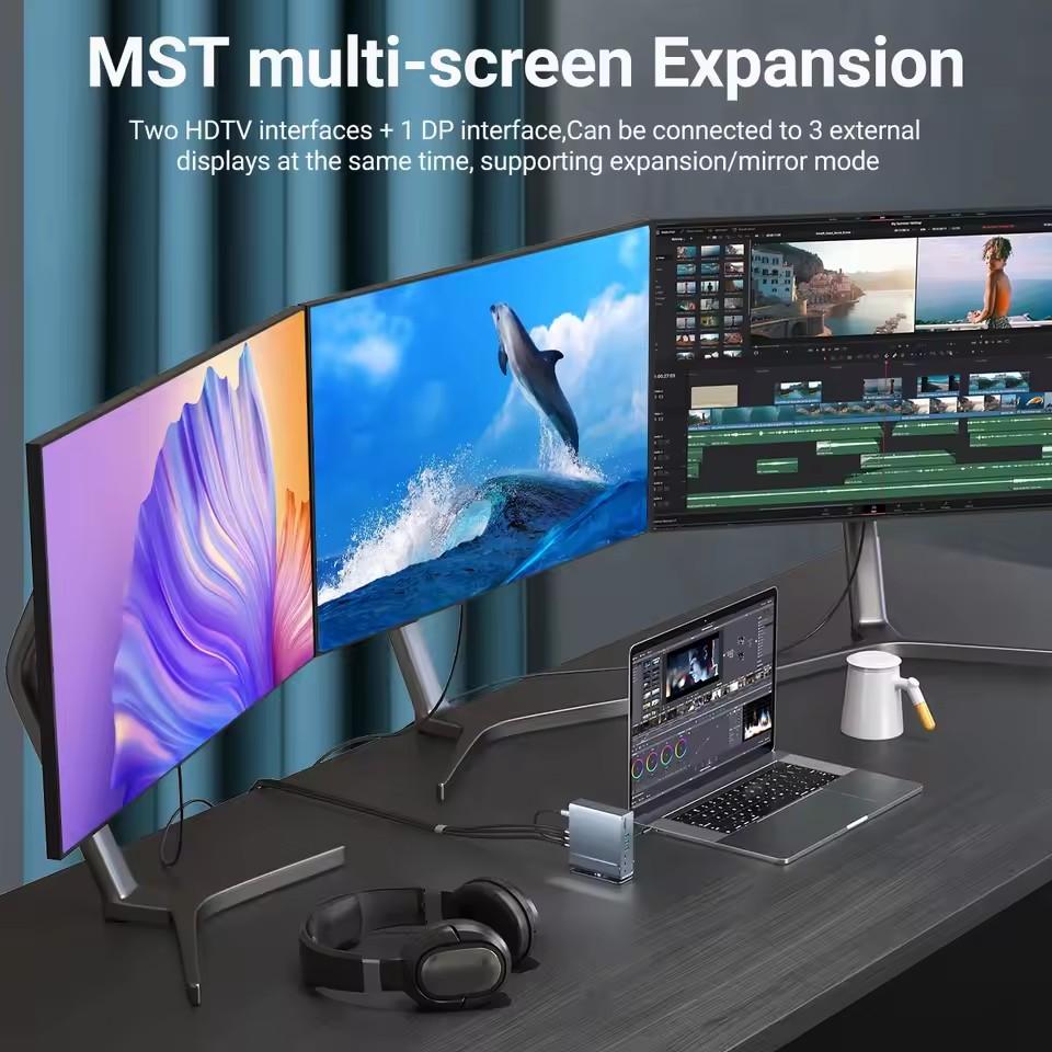 15 in 1 USB C HUB Docking Staion Multi-port Type C Thunderbolt Wtih USB 3.0 HDMI PD 100W RJ45 SD/TF Audio 3.5 for Macbook Laptop