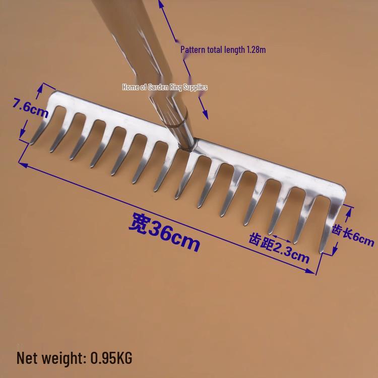 Stainless Steel Garden Rake: Tilling, Weeding, and Soil Loosening Tool