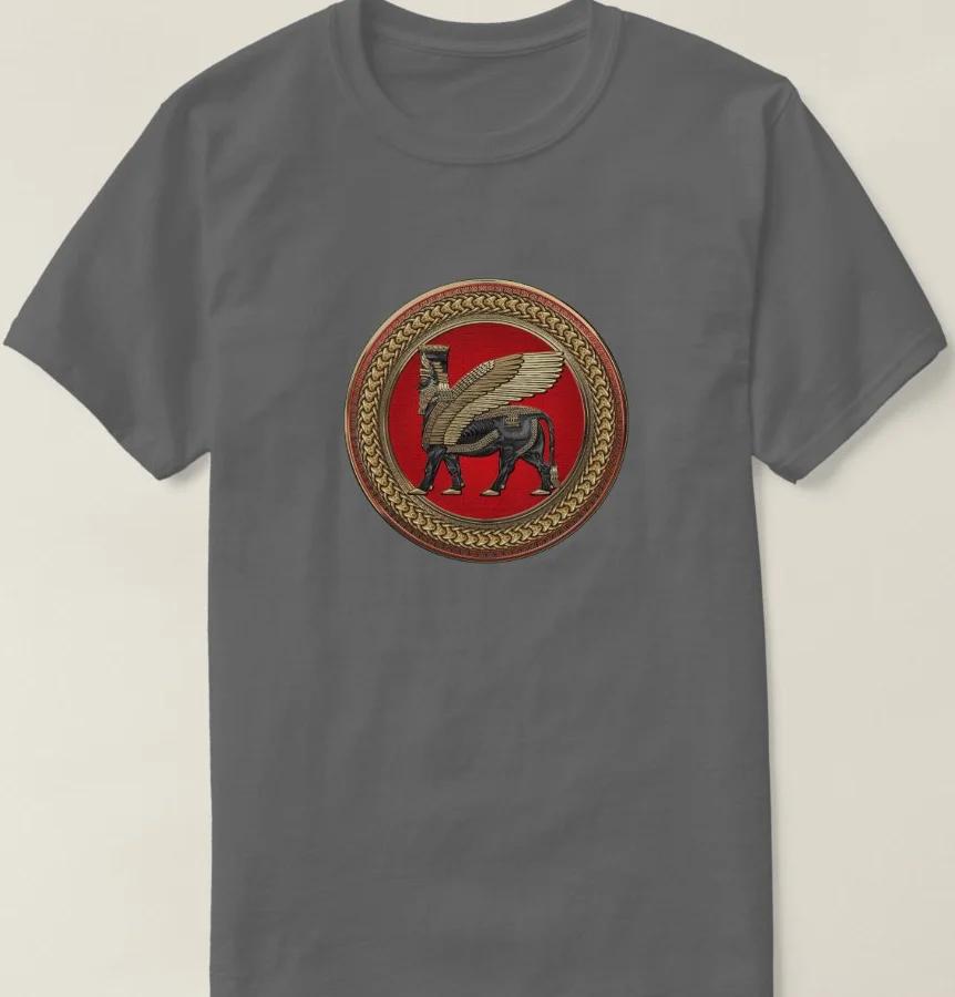 Mesopotamia Assyrian Winged Bull, Gold and Black Lamassu T-Shirt. Summer Cotton Short Sleeve O-Neck Mens T Shirt New S-3XL