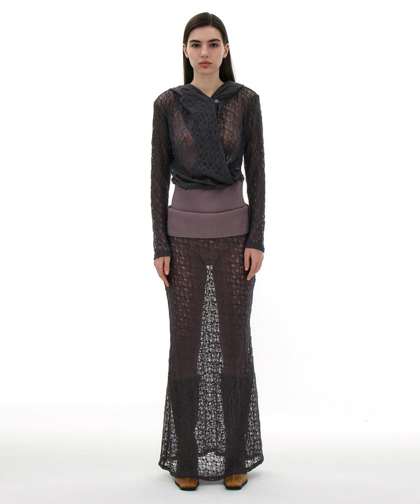 Partimento Woman Lace Flare Maxi Skirt_Charcoal