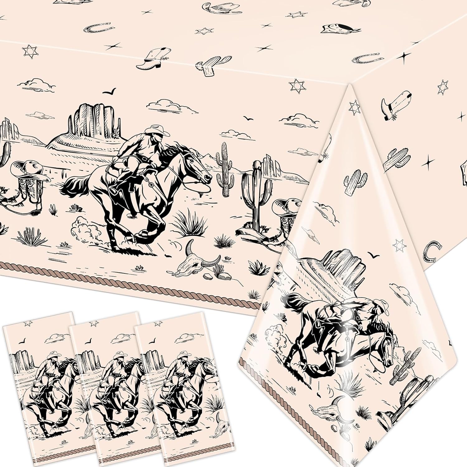 Western Party Decorations Cowboy Tablecloths Disposable Wild West Cowboy Birthday Table Cover for Kids Rodeo Bachelorette Baby Shower Party Supplies