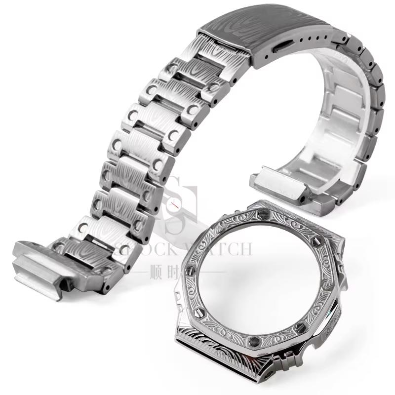GA2100 Para Casio Carvalho de Fazenda Escultura Caixa de Metal Pulseira de Resina GA2100/2110 Escultura Modificada GM2100 GBM2100 Caixa Acessórios de Relógio