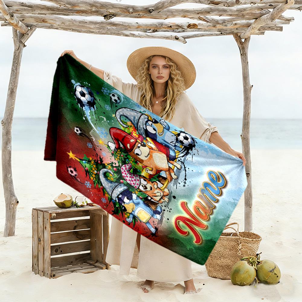 Soccer Fun Bluey Personalized Name Beach Towel Quick-Dry Soft Microfiber Suitable for Sports Travel Swimming Yoga Bathroom Beach And Pool