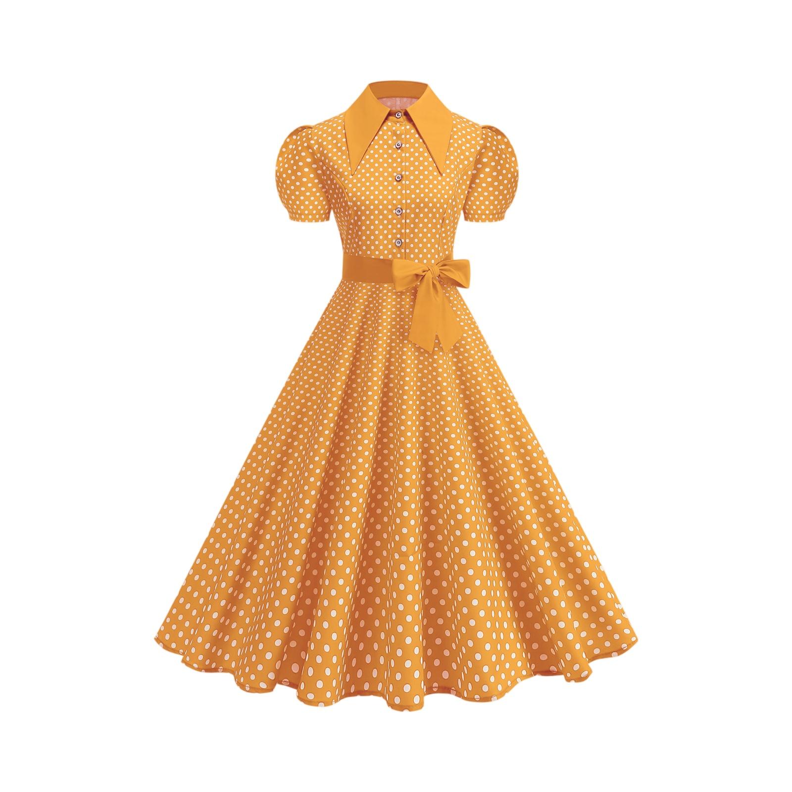 

Жіноча модна сукня в горошок з коротким рукавом L жовтий