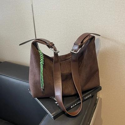 Bolso de hombro de ante monocromático  bolso suave y sencillo  bolso cruzado popular  alta calidad  gran capacidad  moderno