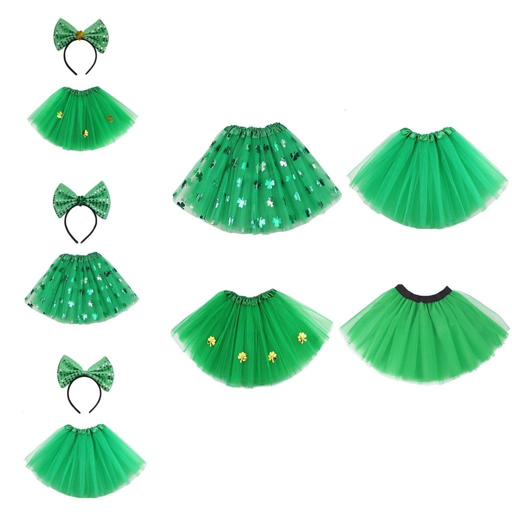 St.patrick's Day Lucky Green Clover Sequin Yarn Short Skirt Hoop Festival Adult