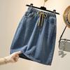 Sommer Plus Größe Elastische Hohe Taille Denim Röcke Frauen Solide Mini Rock Plus Größe A-Line Büro Dame Frau Kleidung