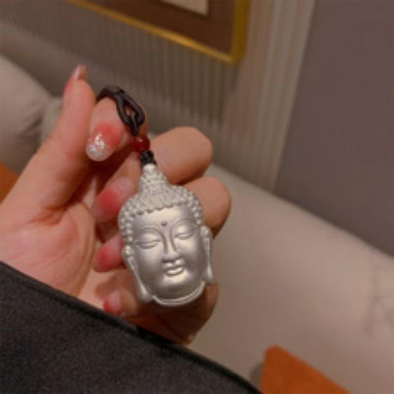Silver Ethnic Buddha Pendant: Unisex Sweater Accessory with Black Rope