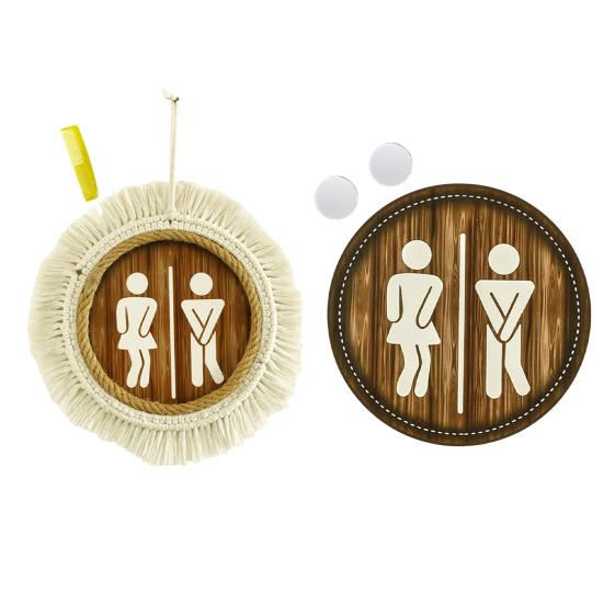 Cotton Thread Wooden Bathroom Sign Rustic Restroom Door Men Women Hanging Sign Restaurant Office