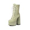 2025 New Ankle Platform Boots for Women Chunky Block High Heels Size 44 Autumn Winter Shoes Floral Cloth Patchwork Leather