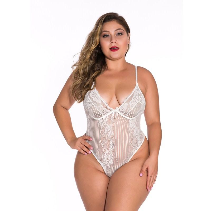 New Women's Fashion V-Neck Sleeveless Stretchy Halter One Piece Lace See Through Lingerie Plus Size Body Suits Tops