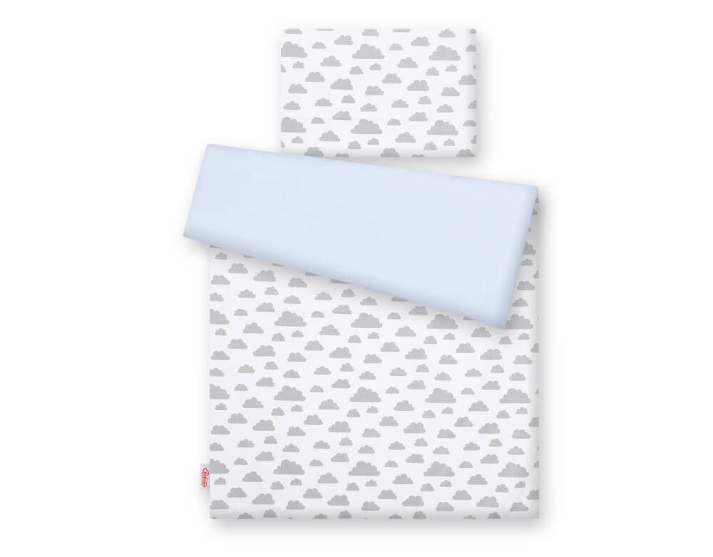 Double-sided 2-piece cotton children's bedding set - gray/blue clouds