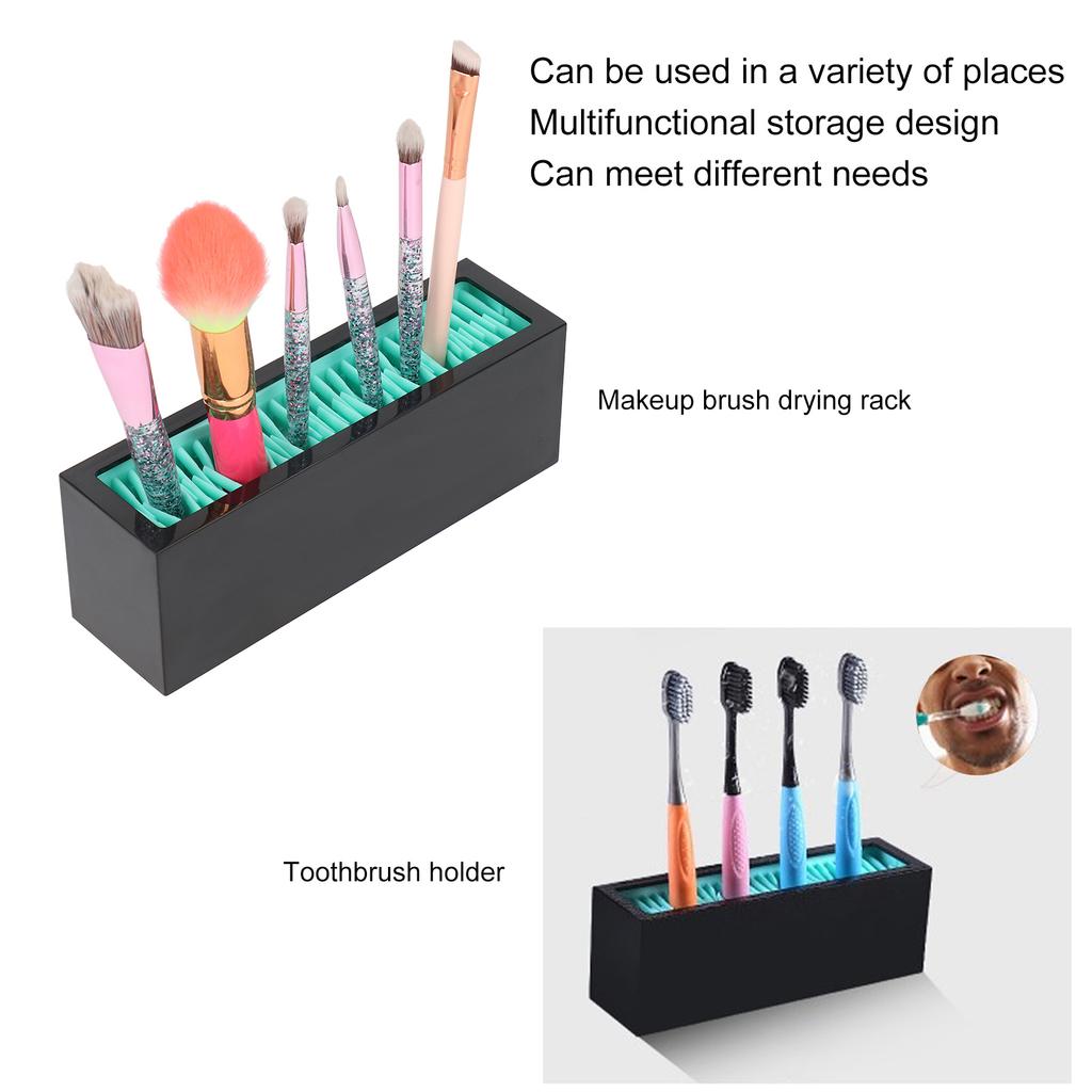 Makeup Brush Holder Display Silicone Cosmetic Lipstick Holder Box Makeup Storage Box(Lake Blue Black )