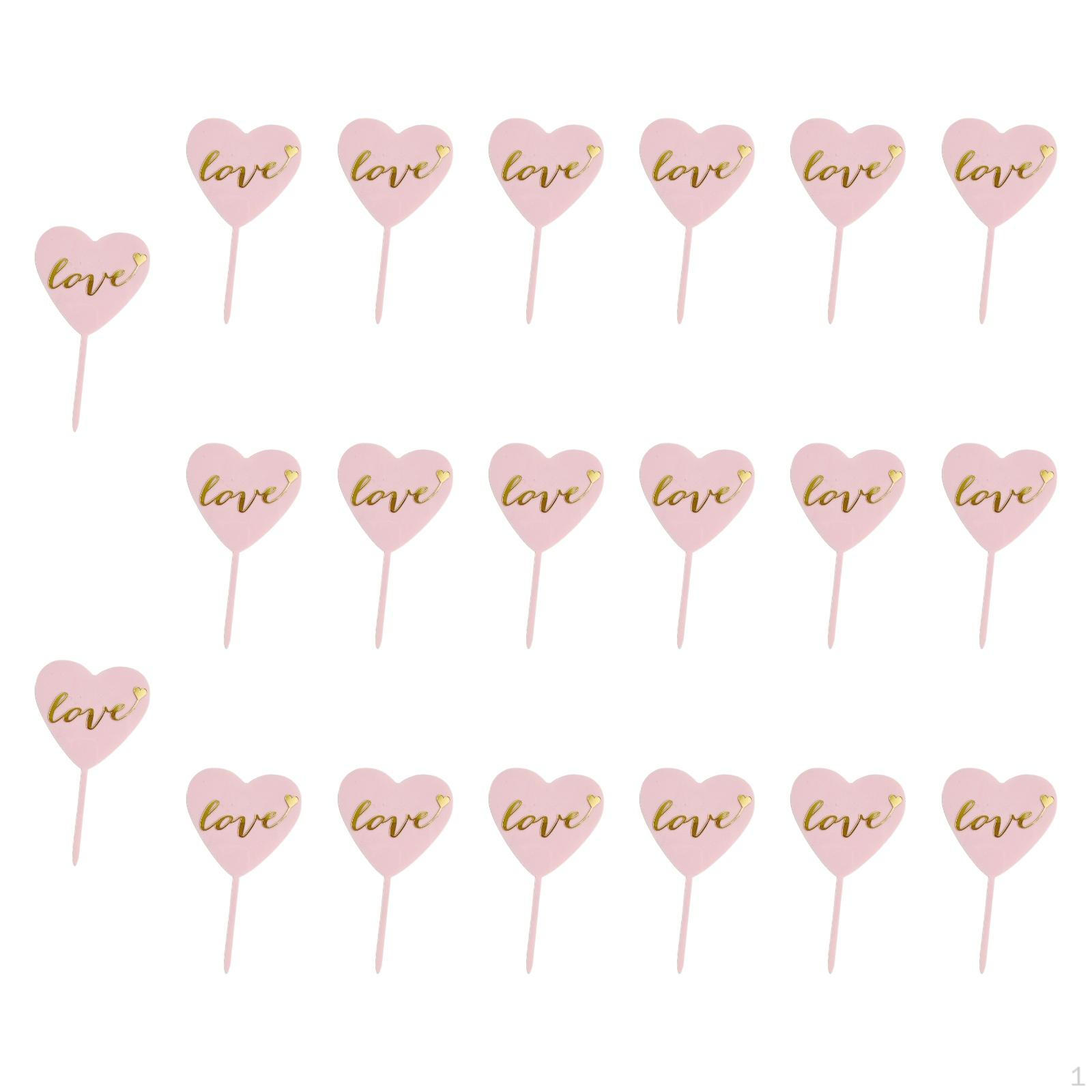 

20Pcs Birthday Cake Topper Decoration Love Letter Cupcake Pick Sign for Baby Shower Party Pink Gold