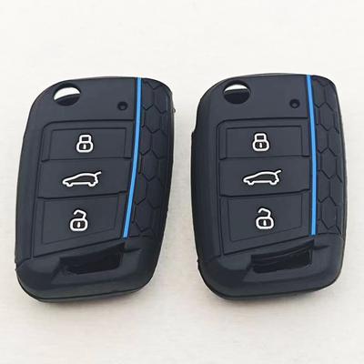 Funda de Silicona para Llave de Coche de 3 Botones para VW Golf 7 GTI POLO T-Roc T-Cross Touran Skoda Tiguan Octavia Kodiaq Rapid Fabia Seat