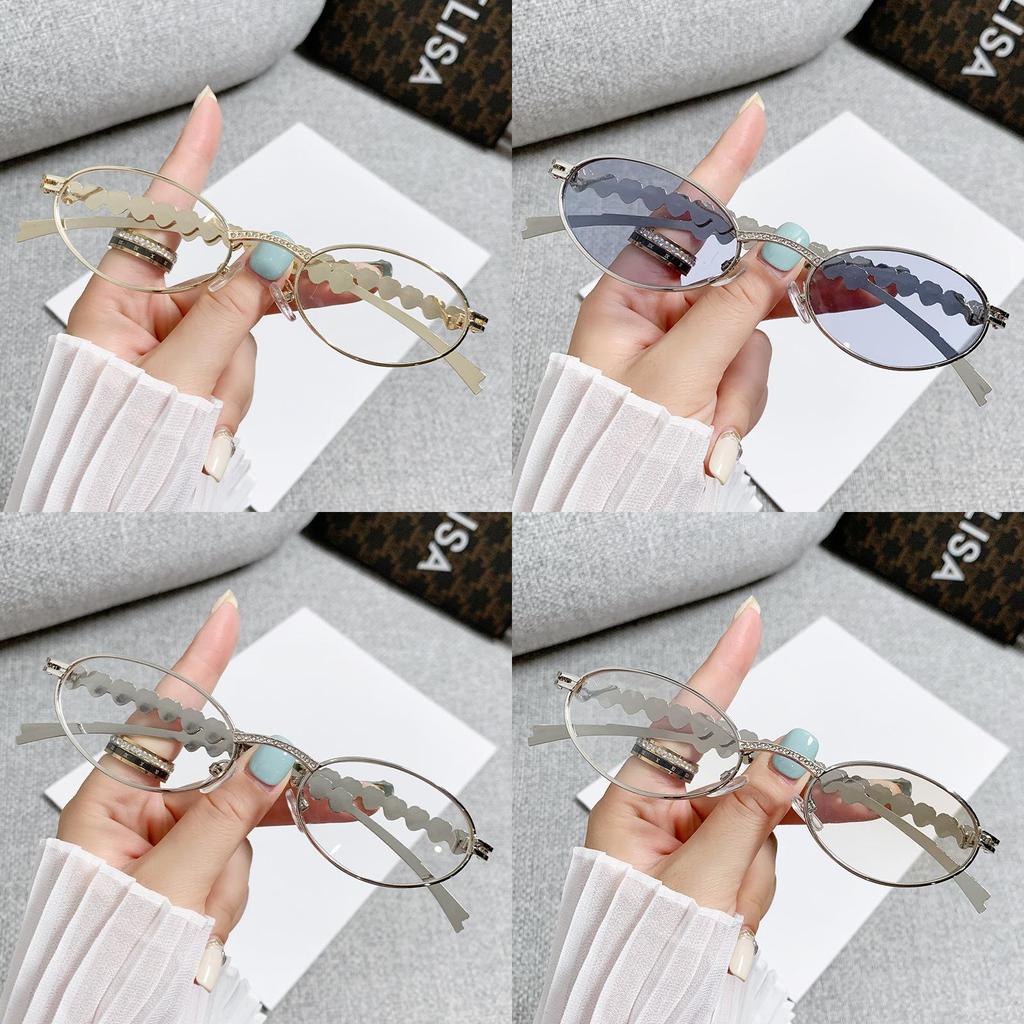 Jennie Style Metal Oval Sunglasses With Heart Embellishments Uv400 For Fashion And Travel