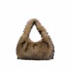  Autumn Winter New Faux Raccoon Fur Fluffy Handbag Women's Fashion Shoulder Bag Clutch Small Square Bag Soft Comfortable Versatile