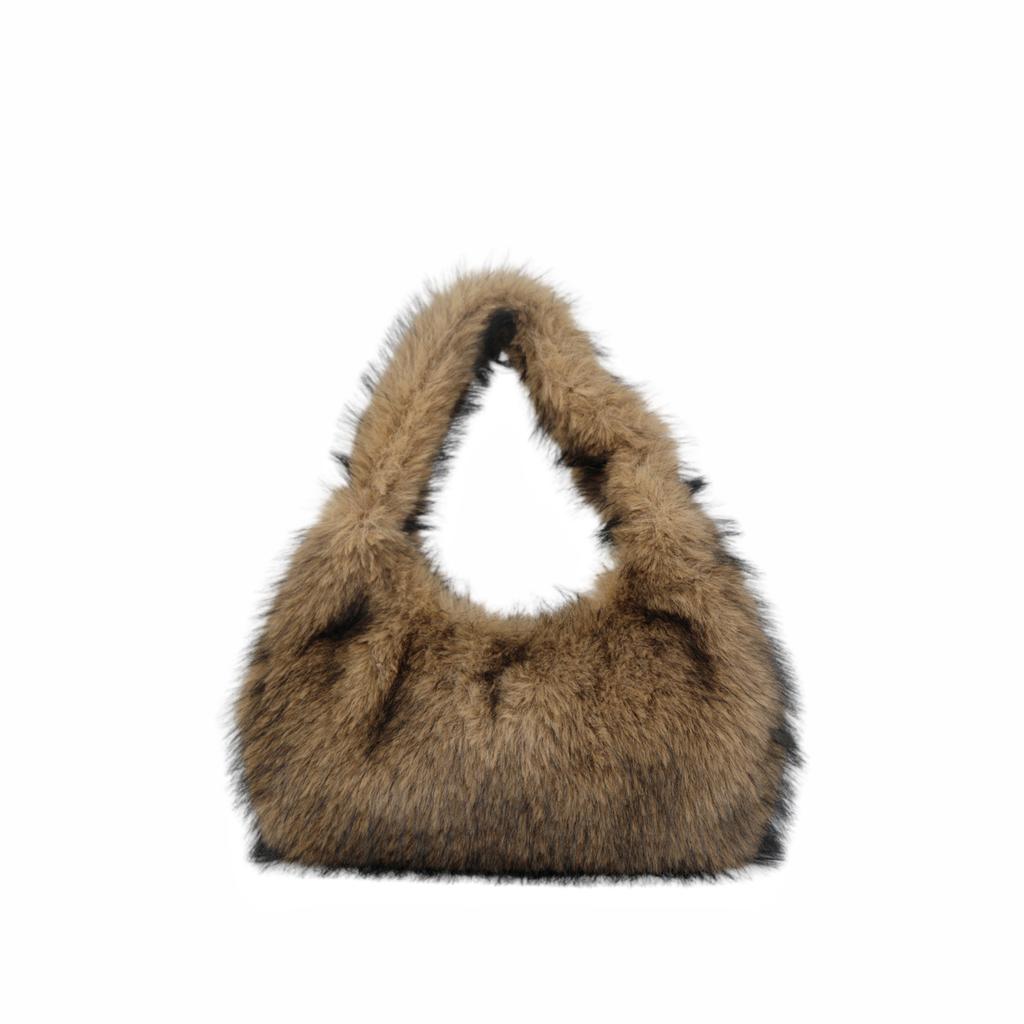 Autumn Winter New Faux Raccoon Fur Fluffy Handbag Women's Fashion Shoulder Bag Clutch Small Square Bag Soft Comfortable Versatile