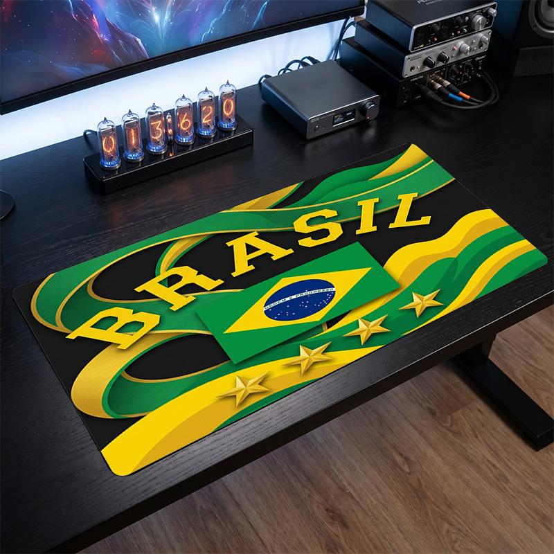 Podložka pod myš s logem brazilského fotbalu, prodloužená protiskluzová gumová podložka na stůl pro hraní her, kancelář, notebook, dárek pro fanouška