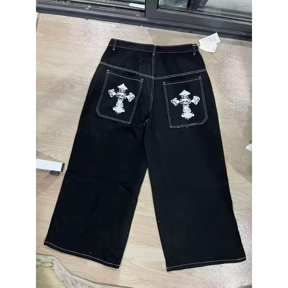 RogueWave Fashion Hip Hop Baggy Jeans Y2K Gothic Embroidery Punk Straight Wide-leg Denim Pants