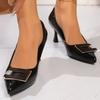 Fashion Spring Autumn Luxury Crystal Heel Pumps Women Black Pointed Toe High Heels Shoes Woman Pu Leather Thin Heels Pumps Ladies