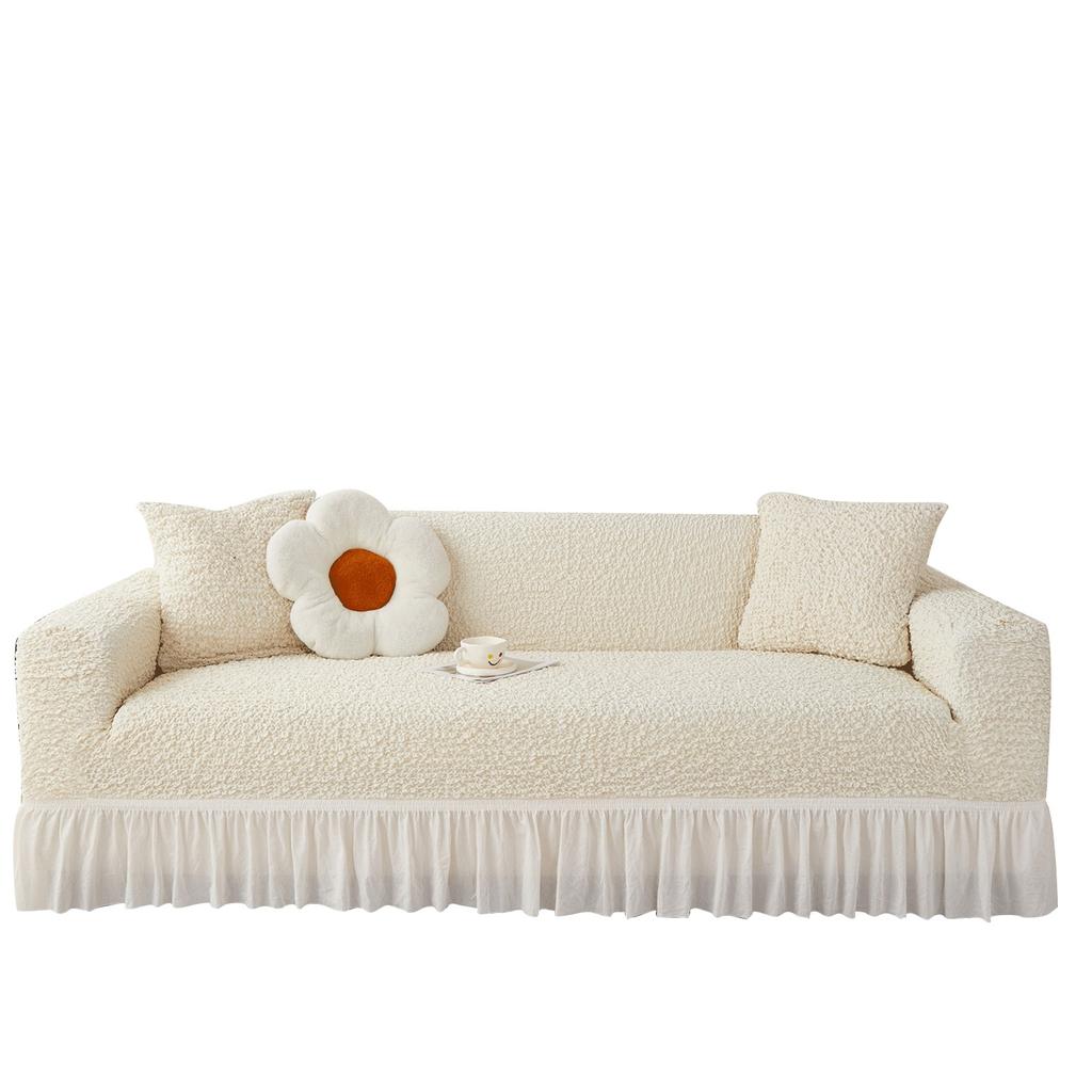 High End Cream Cloud Skirt Sofa Cover Elastic All Inclusive Four Season Solid Color Simple Sofa Cover