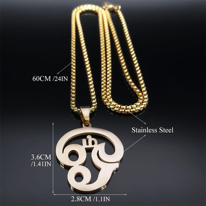 Indien Tamil Om Symbol Halskette für Damen Herren Edelstahl Goldfarbe Buddhistisches Om Shiva Yoga Anhänger Halsketten Schmuck N8089S01