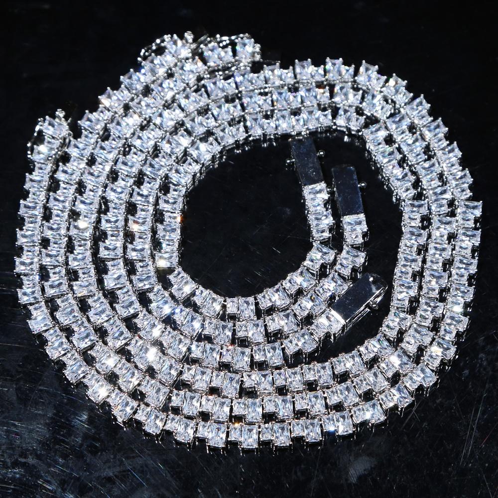 5A Iced Out Bling Rectangle Cz Tennis Necklace for Women 16" 18"