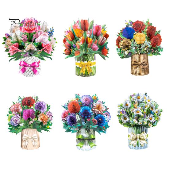 3D Pop Up Flower Bouquet Card Paper Flower Vase Greeting Cards for Mother's Day Congratulations Graduation Anniversary Birthday