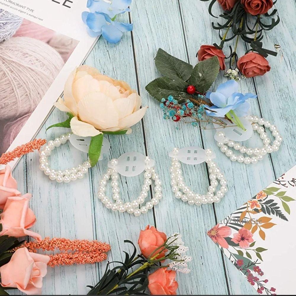 10 Pcs Stretch Wedding Pearl Wristband Wrist DIY Decor Corsage Bracelet Corsage Wristlet Band  Bride