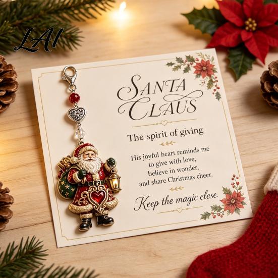 Christmas Themed Bag Tag Keychain with Blessing Greeting Card Vintage Metal Tree Pendant Charm Pendant Holiday Accessory Meaningful Gift