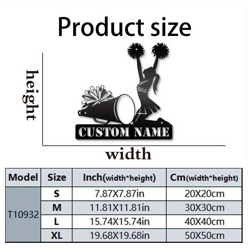 Cheerleader Metal Wall Sign Personalized Gym Decor Squad Nameplate with Hooks 20cm