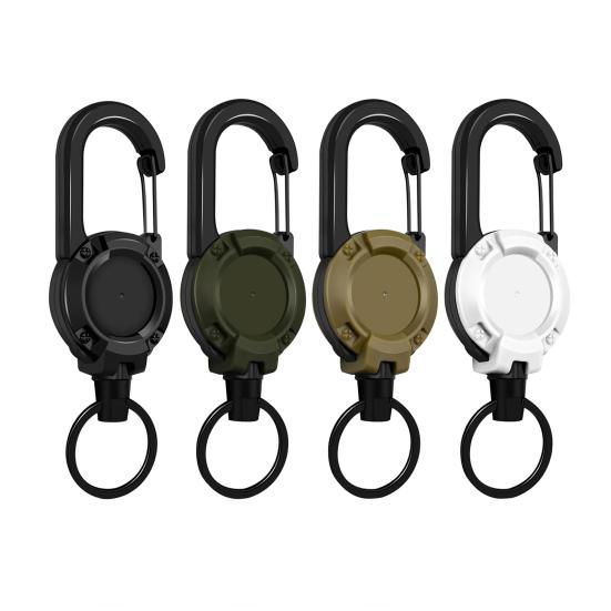 1/4Pcs Retractable Keychain with 60CM Steel Cord Heavy Duty Carabiner Badge Reel ID Holder Extendable Camping Hiking Hanging Buckle Keyring