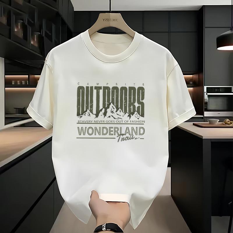 100% Pure Cotton 2025 Summer New Japanese Short Sleeved T-shirt for Men, Retro and Trendy Printed Round Neck Half Sleeved Student