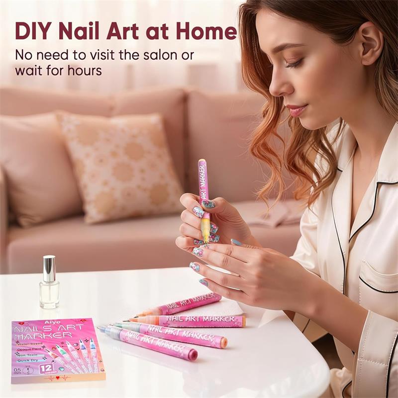 12 Colors Nail Art Pens Set, Quick Dry 3D Nail Polish Pens for DIY Nail Art, Nail Markers for Dotting & Liner Designs, Ideal Christmas Gift