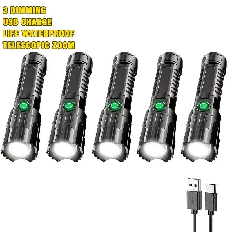 Power LED Flashlight USB Rechargeable Super Powerful Flashlight Tactical Emergency Spotlight Telescopic Zoom Camping Flashlight