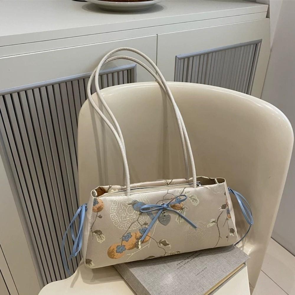 Cloth Bow Shoulder Bag Flower Underarm Bags All-match French Stick Handbag  Girls