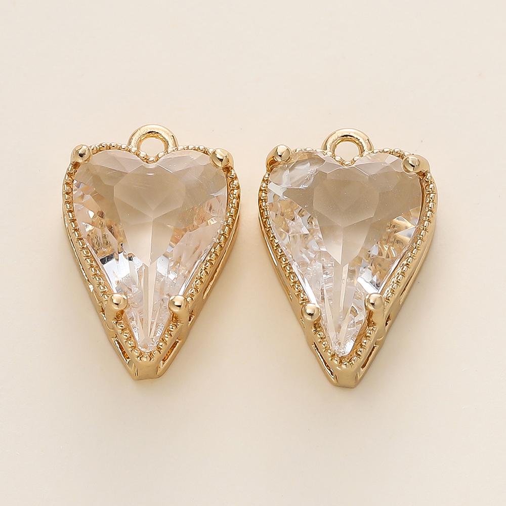 4/6Pcs 14/18K Gold Color Plated Zircon Single Hole Love Heart Double Hole Square Pendants For DIY Jewelry Making Findings