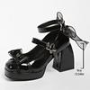 Fashion Bowtie Super High Heels Sandals for Women Patent Leather Star Ankle Buckle Sandals Woman Close Toe Square Heeled Platform Shoes
