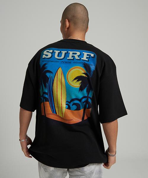 Tener [Unisex] Oversized Surf Short Sleeve Tee Black Black/F